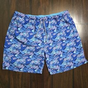 Peter Millar Blue Patterned Swim Trunks